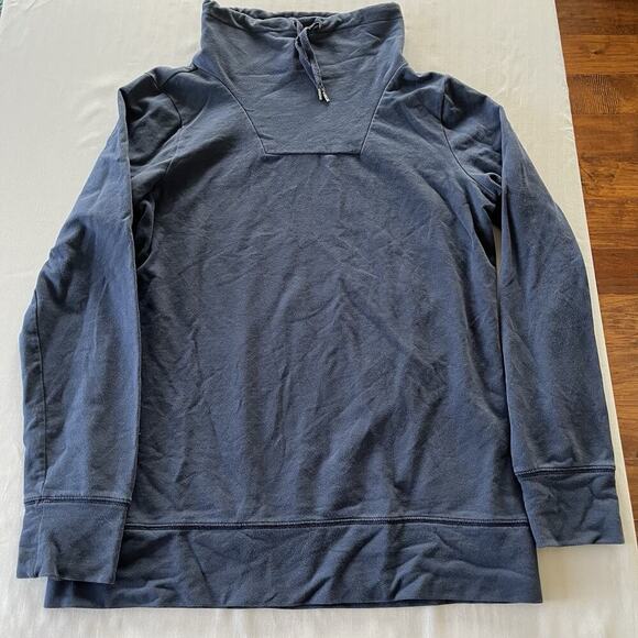 LL Bean Sweater Womens S Blue Funnel Neck Stretch Sweatshirt Drawstring Pullover - Picture 1 of 5
